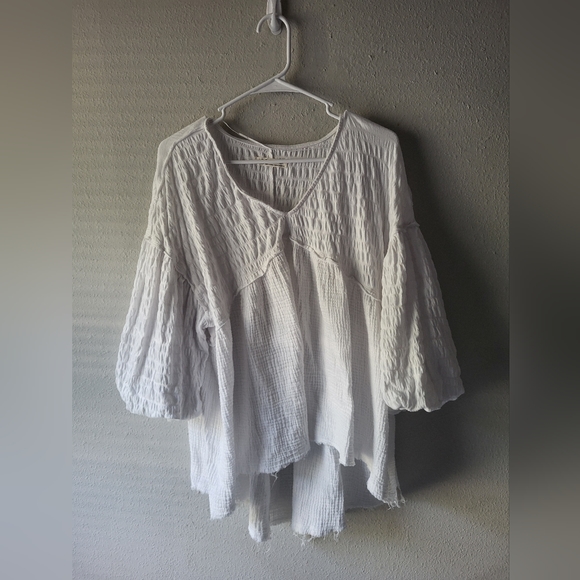 We the Free People Flower Power White Gauze Top Swing Puff Sleeve - Picture 2 of 7